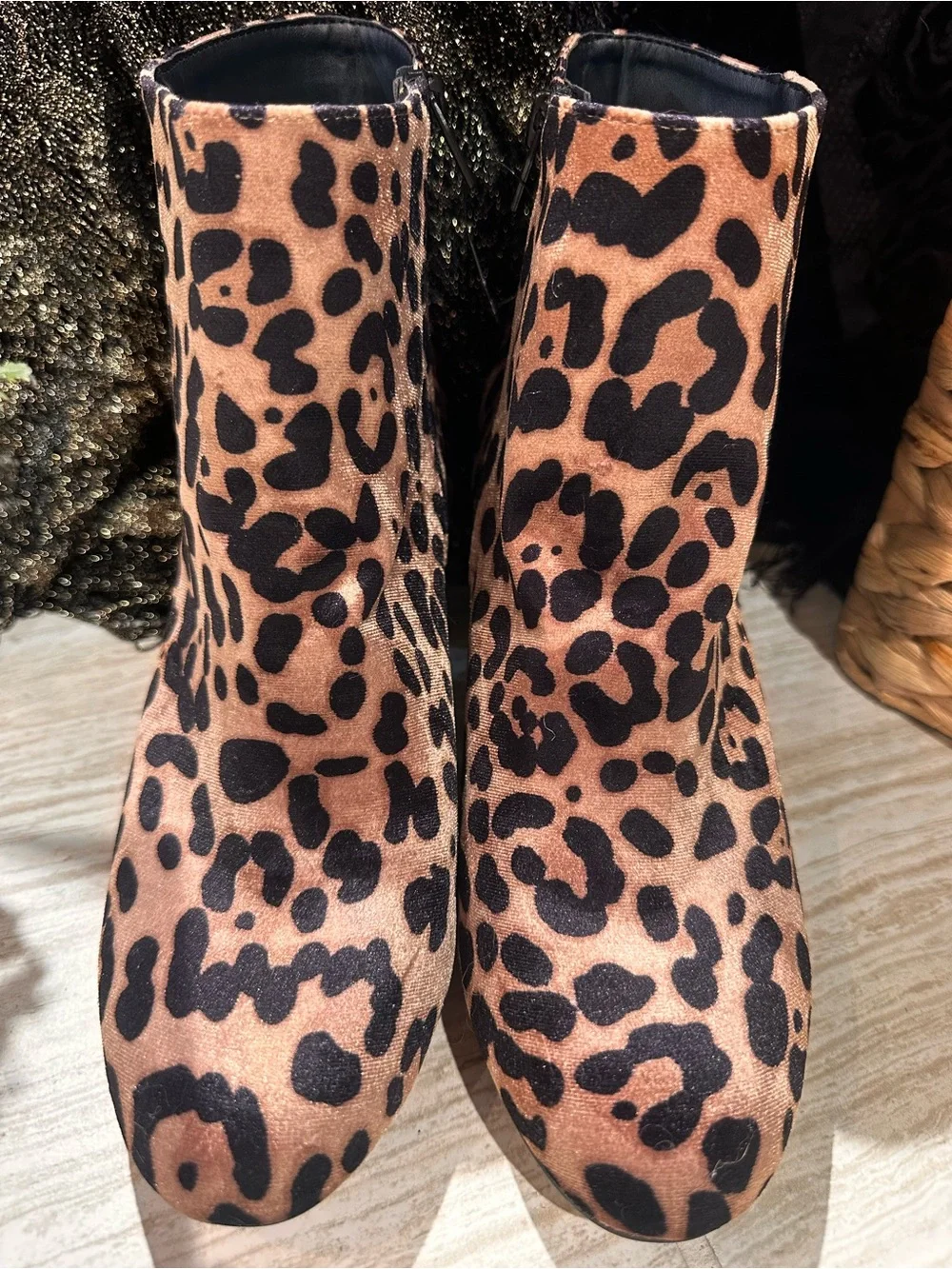 a new day Leopard Print Block Heel Ankle Boots in Tan and Black